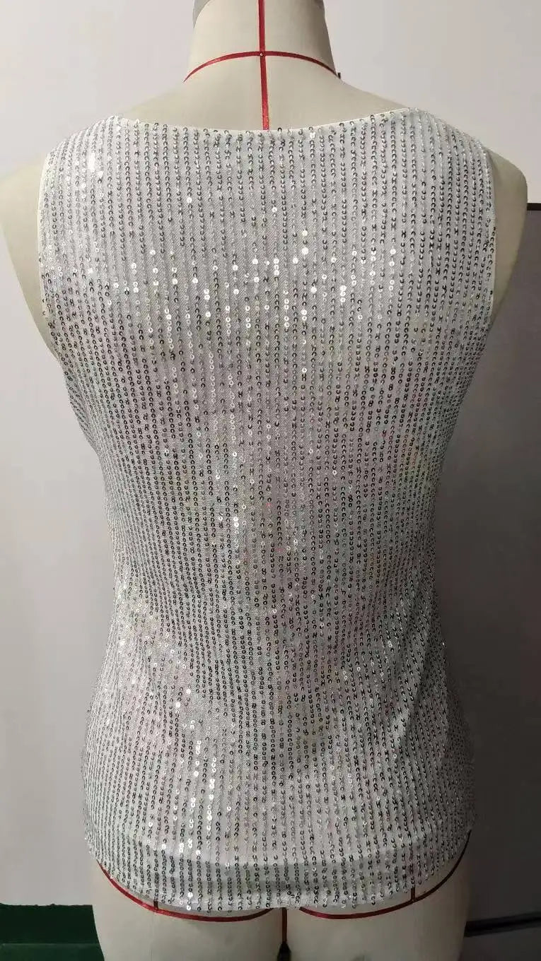 Amazon Quicktrade foreign trade explosion models Europe and the United States sexy ladies sequins summer light mature sexy V-nec