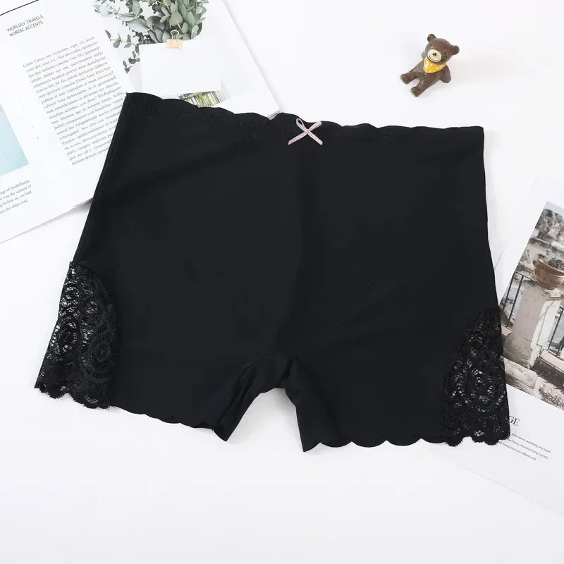 Sexy Lace Edge Soft Seamless Safety Short Pants Under Skirt Shorts Modal Ice Silk Breathable Short Tights Women Underwear black