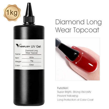 Venalisa Long Wear Tempered Top Coat Reinforce Gel Refill Package Soak Off UVLED Nail Gel Polish Big Volume 225g/30ml Base Gel