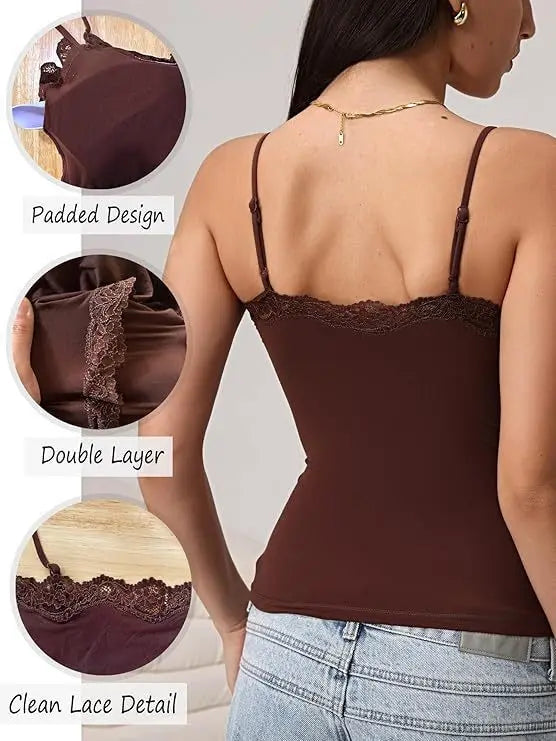 2025 Women Lace Tanks Top Spaghetti Strap Lace Square Neck Sleeveless Match Pants Soft Pullover Summer Camisole Women Clothes