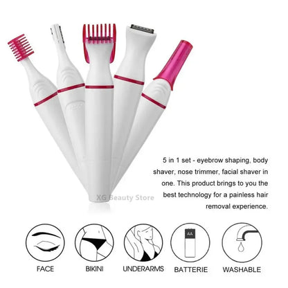Multifunction 5 In 1 Electric Epilator For Women Hair Remover Shaver Razor For Eyebrow Underarm Bikini Leg Depilador Feminino