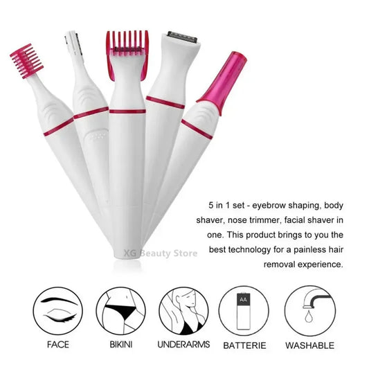 Multifunction 5 In 1 Electric Epilator For Women Hair Remover Shaver Razor For Eyebrow Underarm Bikini Leg Depilador Feminino
