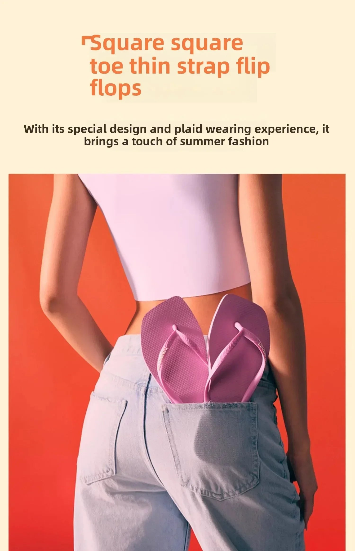 2025 Summer New Women's Square Toe Rubber Flip Flops Outdoor Beach Sandals Luxury Casual Slippers Size 35-42 Women's Shoes