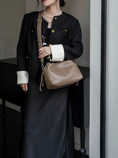 Ladies' New Premium Full-Grain Wrinkled Leather Crossbody Bag - Women's Chic Shoulder Commuter Bag with Organizer Pockets