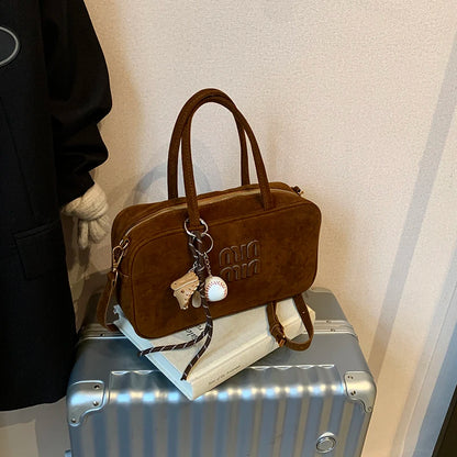 2025 new high-end luxury designer Boston handbag female niche retro fashion all-match pillow bag shoulder messenger bag trend Coffee color frosted CHINA