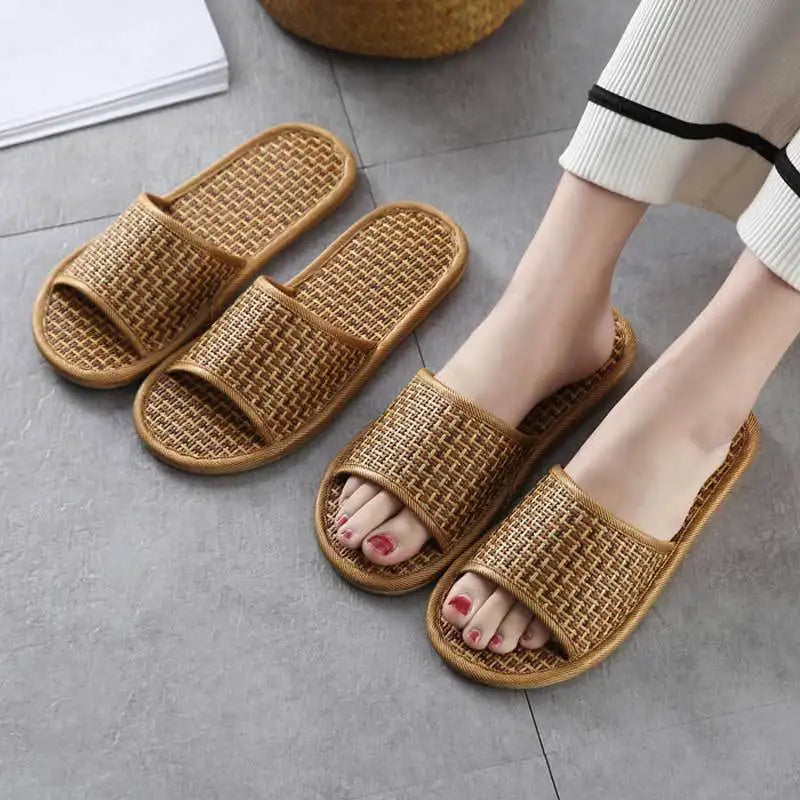 Bamboo Rattan Grass Summer Home Couple Wholesale Street Stall Indoor Thickened Soft Bottom Wooden Floor Home Linen Slippers