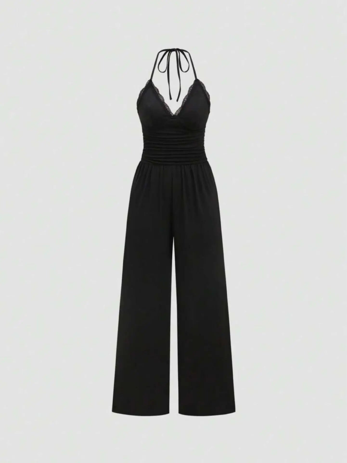 Women Summer Elegant Black High-Waist Knitted Suspender Jumpsuit Backless Women's Loose Wide-Leg Pants European Style Jumpsuit Badiee Stylez