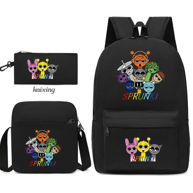 Hot Backpacks New Sprunki Students 3 PCS Set School Bag Teen Girl Boy Back To School Gift Leisure Mochila Teens Travel Bags Picture Color 16 inch