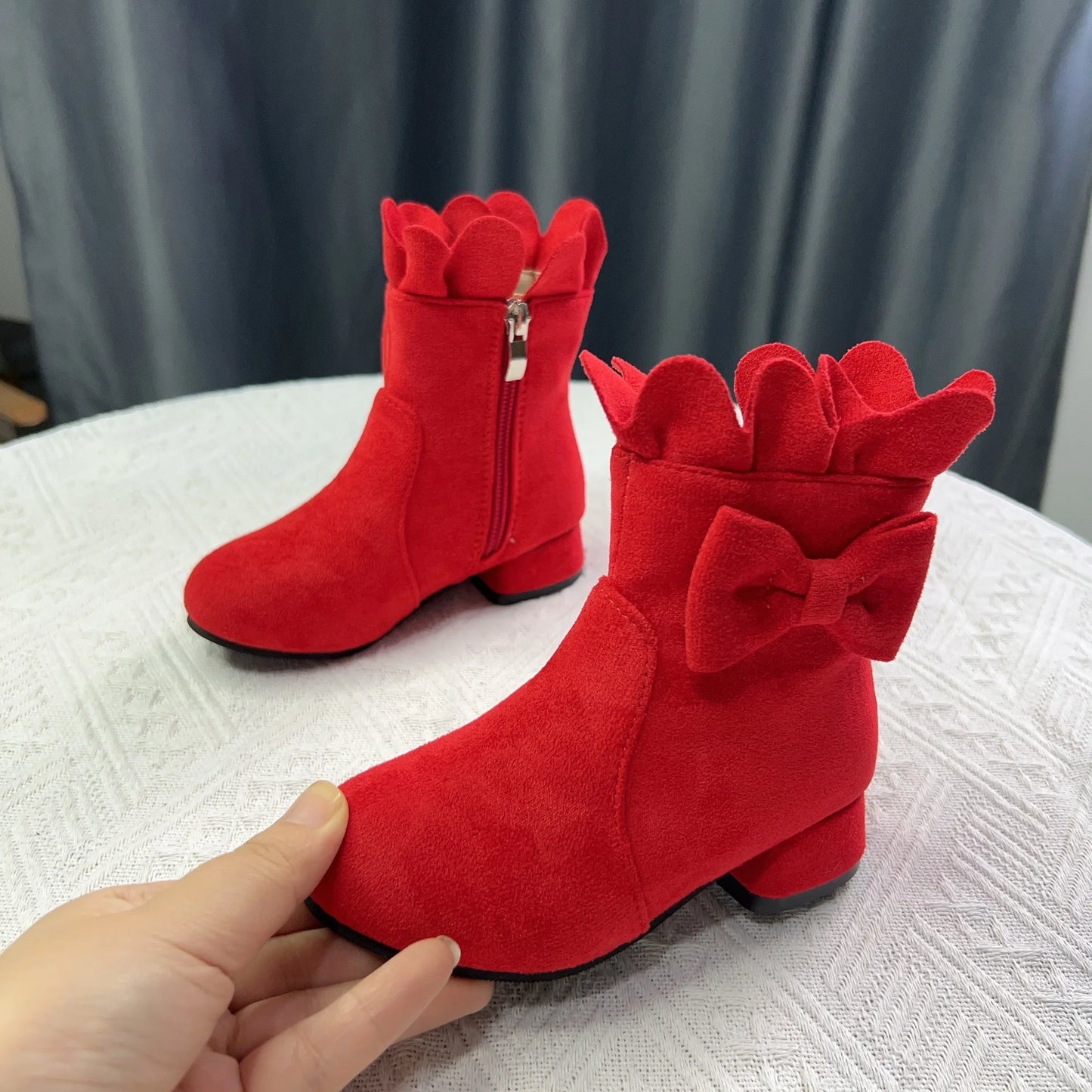 Spring Autumn Bow Girls Fashion Toddler Boots PU Leather Low Heel Kids Princess Boots Party Zip Children Ankle Baby Girl Shoes