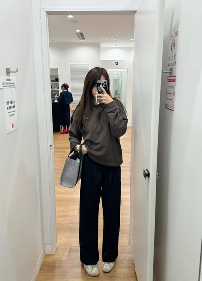 Fashion Trends Solid Long Sleeves Top Spring Black Red Round Neck Sweatshirts Simple Classic Letter Loose Casual Sports Top