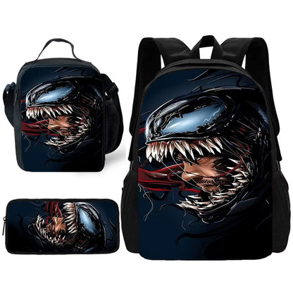 Marvels V-venoms Child School Backpack with Lunch Bags ,Pencil Bags ,School Bags for Boys Girls Best Gift XHOO1-TZ-102-A2