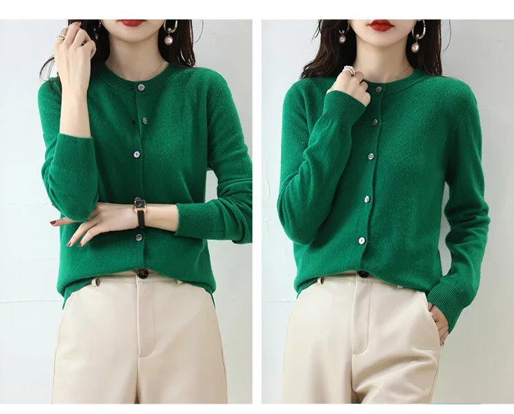 Knitted Cardigan Women's Sweater Autumn And Winter 2022 New Solid Color Coat Round Neck Short Long Sleeve Loose Korean Fashion