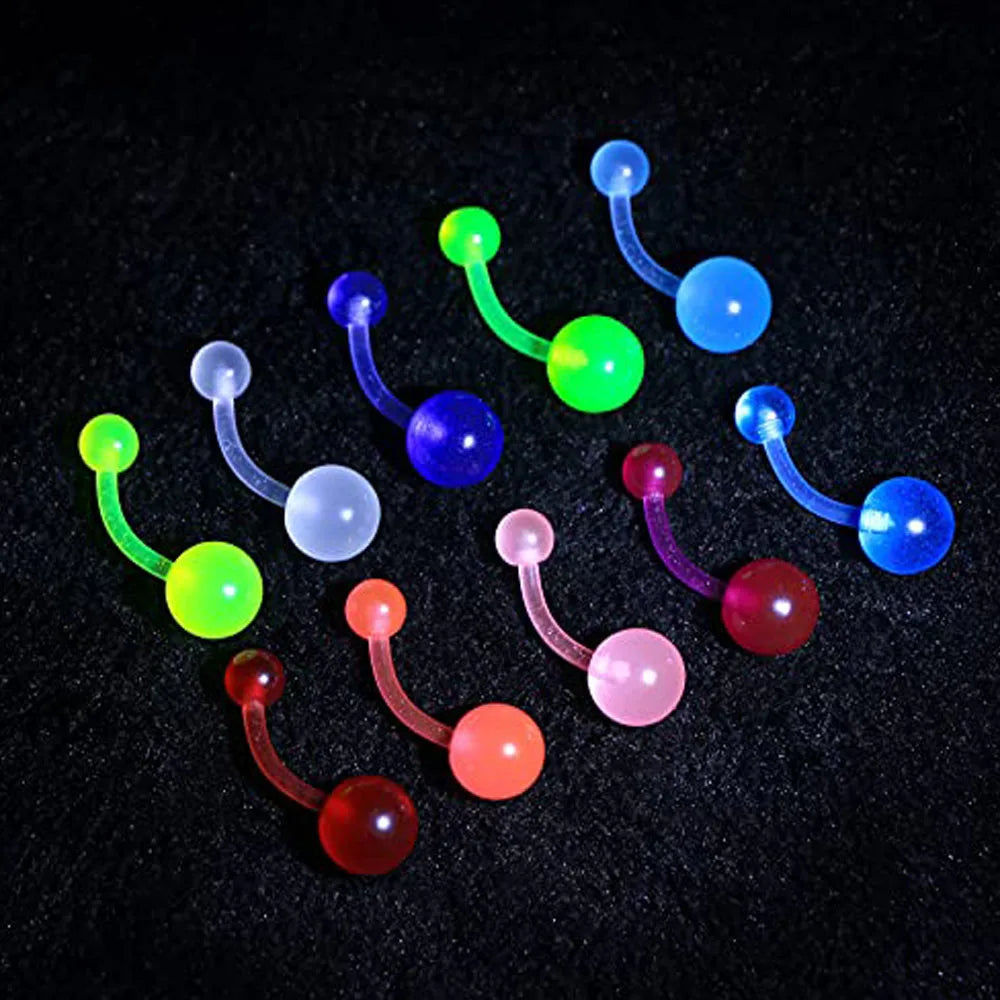 10Pieces Belly Button Rings Glow in the Dark Belly Rings Acrylic Flexible Barbells Colorful Navel Piercing Jewellery Navel Bars Badiee Stylez