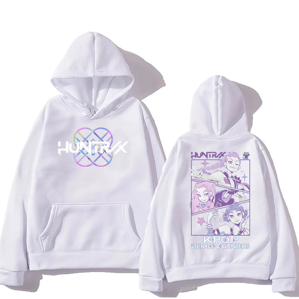 Kpop Demon Hunters Hoodies K-pop Cartoon Printed Sweatshirt Fashion Versatile Streetwear For Women Men Oversized Pullovers white