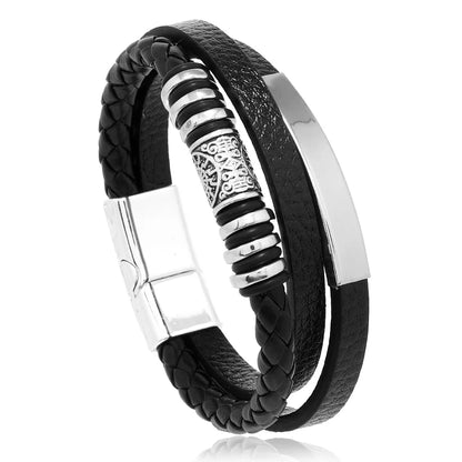 Trendy Leather Bracelets For Men Stainless Steel Bracelet 21CM Multilayer Braided Rope Bracelets for Male Jewelry Gifts 12 21