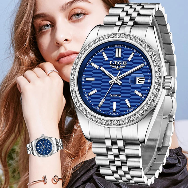 Relogio LIGE Women's Watch Luxury Fashion Quartz Ladies clock Stainless Steel Waterproof Calendar Watch for Women montre femme