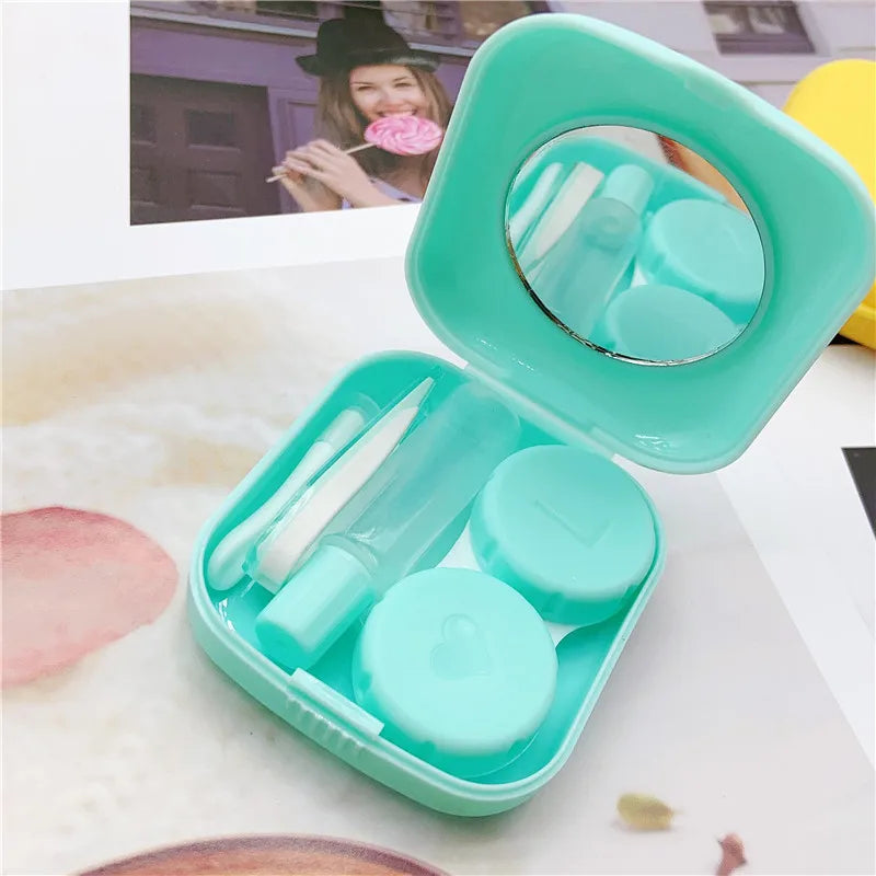 1pcs Mini Square Contact Lens Case with Mirror for Women Colorful Lens Box Eye Container Lovely Travel Kits Badiee Stylez