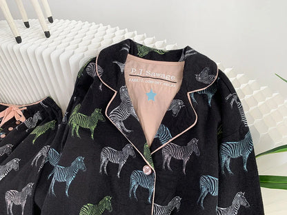 Women's Winter Pyjama Suit Print Long Sleeve Turn Down Collar Female Clothes 100% Cotton Single Breasted Sleepwear for Female