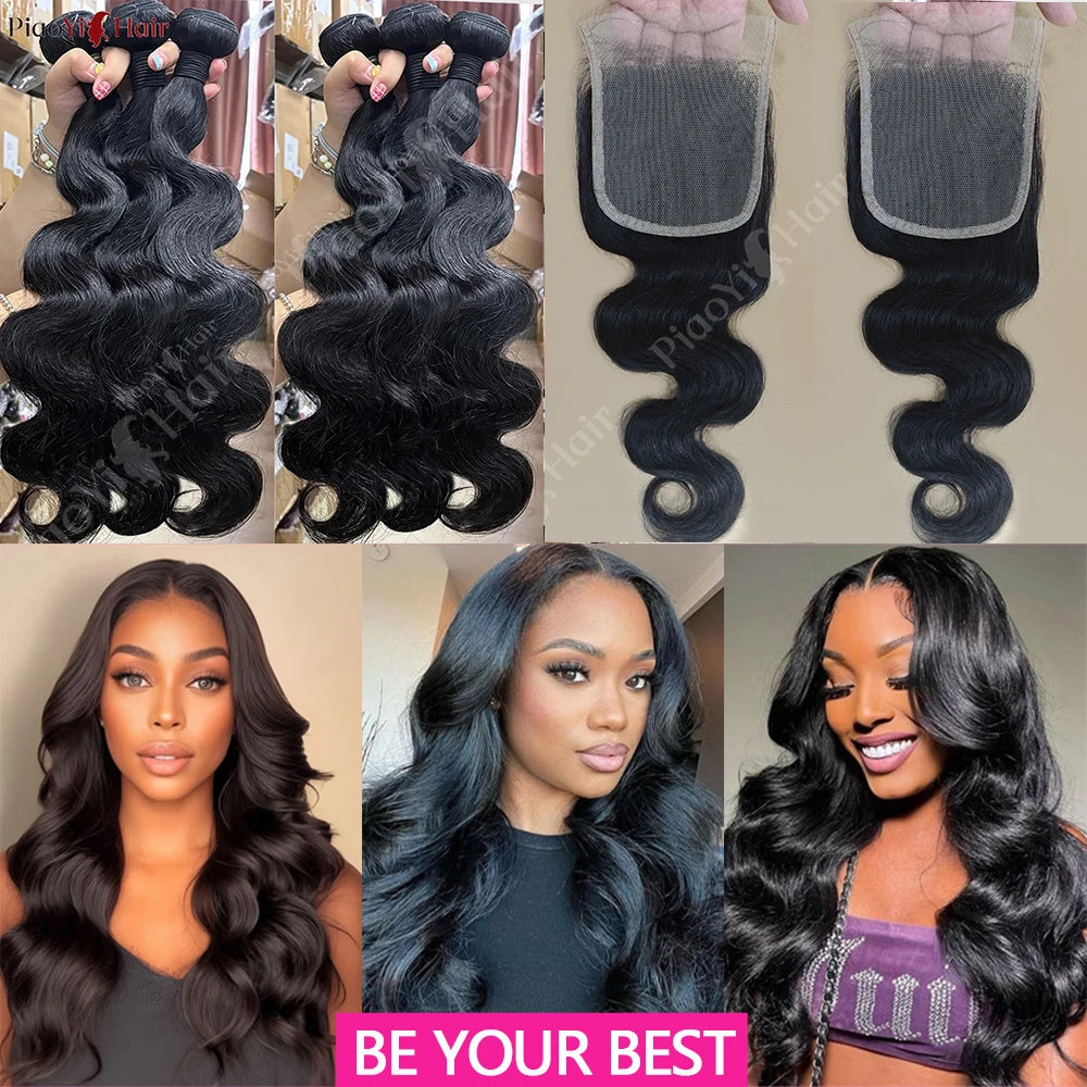 Body Wave Bundles And Closure Human Hair Bundles With Closure 20 22 24 Inch Raw Human Hair Weave Extensions Closure Human Hair