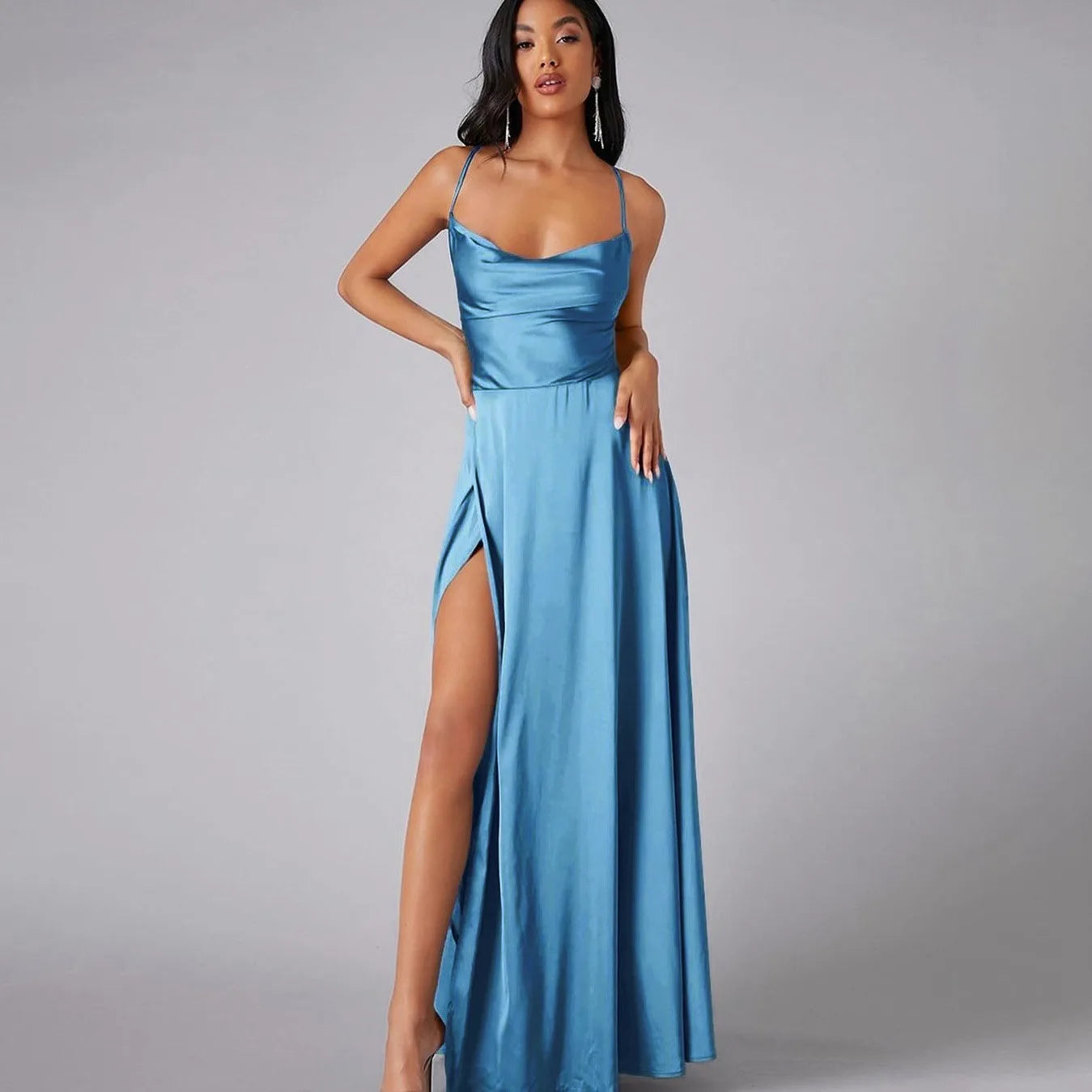 Backless Slimming Long Evening Dress Women Sexy V Neck Sleeveless Gown With Waist Tie For Formal Party Wedding Guest Maxi Dress 15