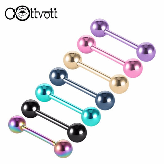 7pcs/lot Titanium Plated Piercing Tongue Rings Bars Girls 14G Tongue Piercing Barbells Stainless Steel Body Jewelry SD84 Badiee Stylez