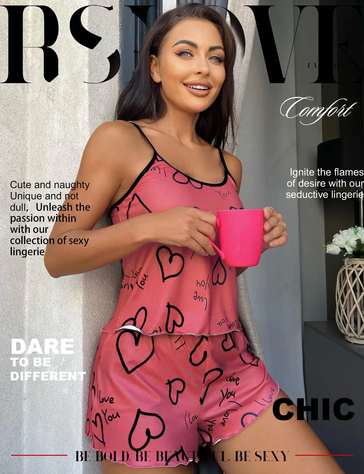 women's heart-shaped printed pajamas set sexy pajamas silk pleated vest shorts set soft and comfortable home wear sweet and cute