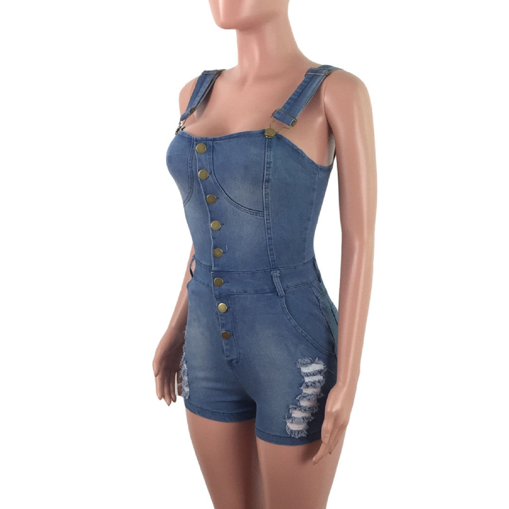 Womens' Jumpsuits Cropped Pants Fit Sleeveless Overalls Casual Streetwear Denim Pants For Womens Hole Jumpsuits Summer Shorts Badiee Stylez