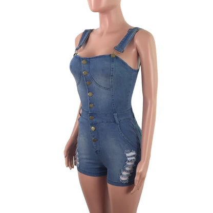 Womens' Jumpsuits Cropped Pants Fit Sleeveless Overalls Casual Streetwear Denim Pants For Womens Hole Jumpsuits Summer Shorts Badiee Stylez