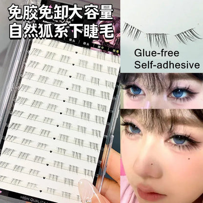 Self-adhesive Glue-free Lower False Eyelashes Fox Eyes Effect Winged Thick Segmented Under Lash Easy Application Natural C 0.07mm