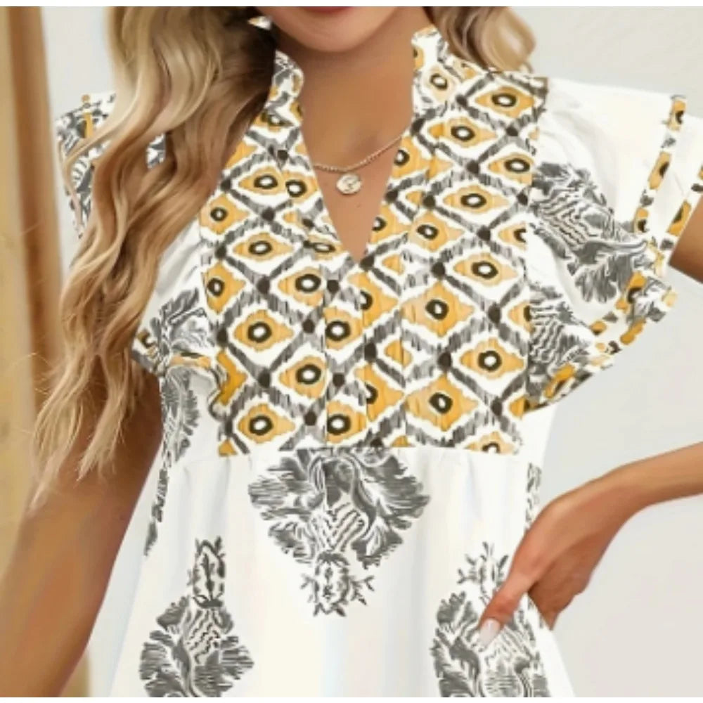 Plus Size Fashion Women's Elegant V-Neck Floral Print Dress Lightweight Long Sleeveless Summer Dress