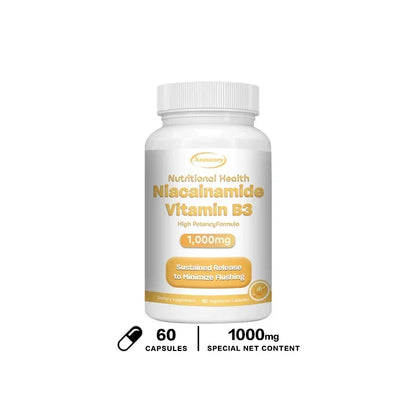 Niacinamide Vitamin B3 Capsules - Supports Brain Function and Heart Health, Boosts Energy Production, and Enhances Immunity 60 Capsules