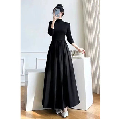 Lucyever French Style Black A-Line Dresses Women Elegant High Waist Long Sleeve Midi Dress Autumn Winter Slim Fit Maxi Dress Badiee Stylez