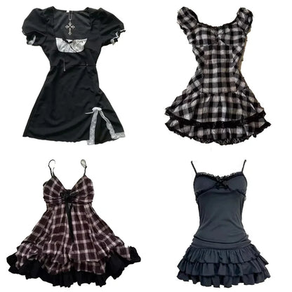 Y2K High Street Vintage Fit Dress Woman Clothing Short Sleeve Chic Casual Fashion Outfits Aesthetic Summer Sweet Dresses 2000s