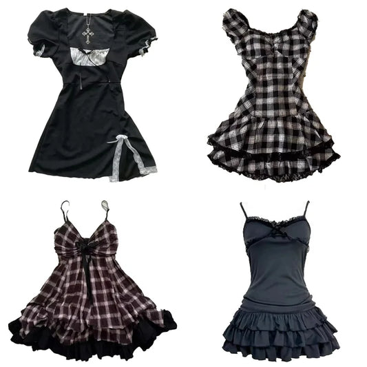 Y2K High Street Vintage Fit Dress Woman Clothing Short Sleeve Chic Casual Fashion Outfits Aesthetic Summer Sweet Dresses 2000s