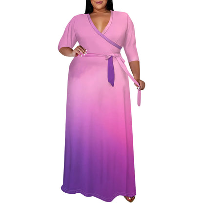 Women's party dress v neck maxi dress for summer XL-6XL White-10 CHINA