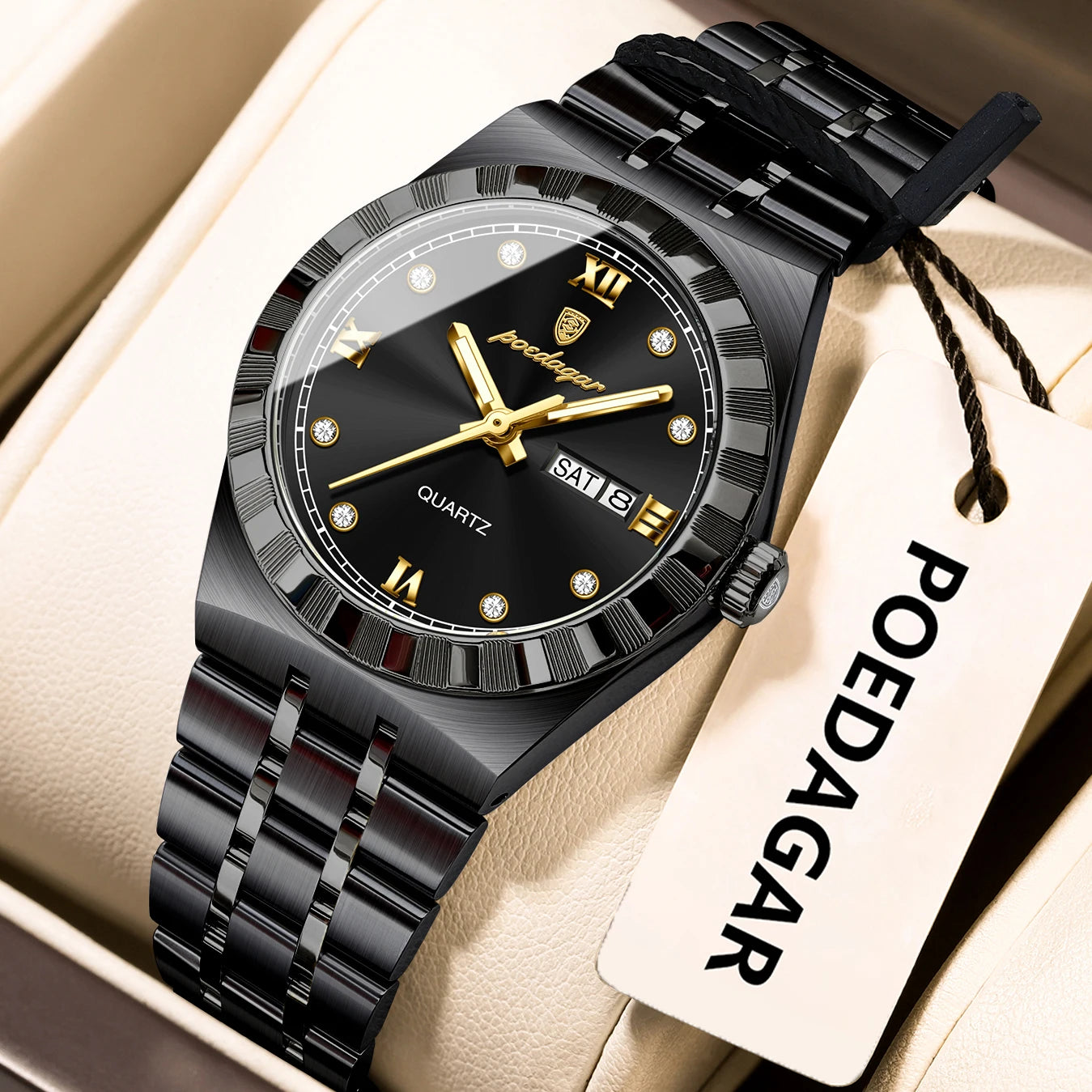 POEDAGAR Luxury Original Ladies Watch Luminous Waterproof Week Date Woman Wristwatch Stainless Steel Women Quartz Watches Female 794 Black Black