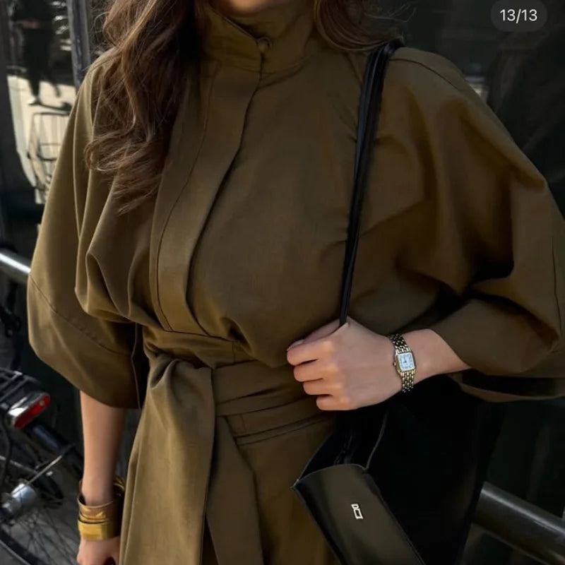 Linen Lace Up Women's Jumpsuit High V-neck Full Sleeve Top Loose Straight-leg Pants 2025 Summer Chic Female Casual Streetwear