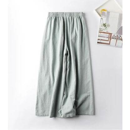 Summer Cotton Linen Cropped Pants Women Casual Thin Vintage Ethnic Bottom Embroidered Wide Leg Pants Woman Clothes Trousers