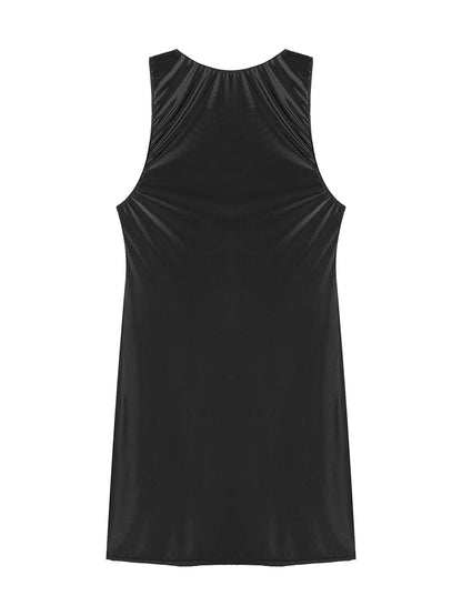 Women's Oil Glossy Stretch Tank Mini Dress Solid Color Sleeveless Tights Bodycon Short Dress Stretch U Neck Party Sundress