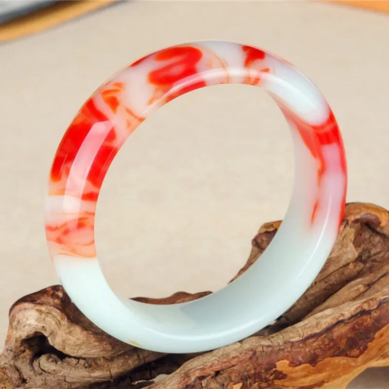 Genuine Natural Color Jade Bangle Red White Bracelet Charm Jewellery Fashion Accessories Carved Amulet Gifts for Women Her Men