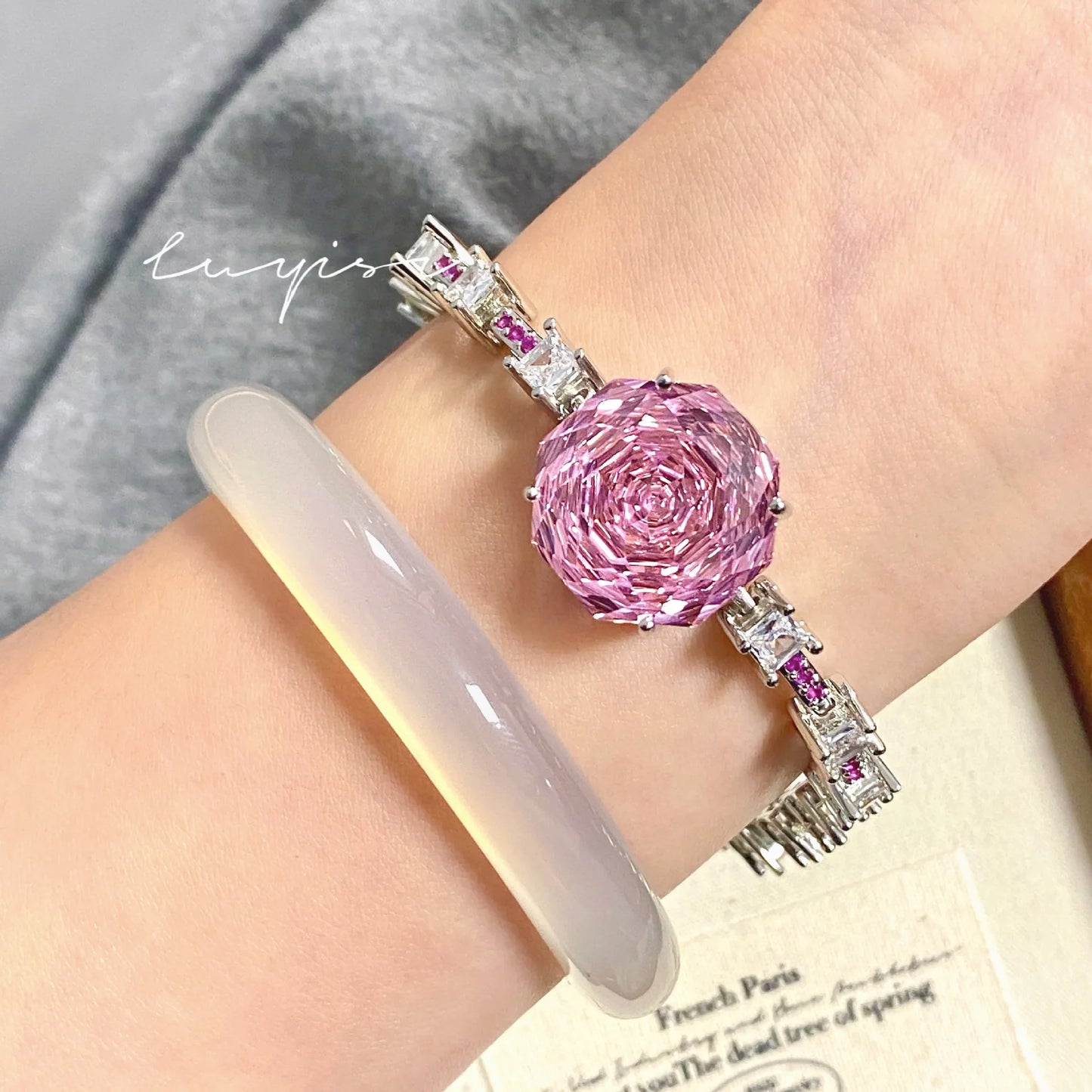 High Quality Rose Purple Pink Crystal Zircon Jewelry Set Necklace for Women Earrings Ring Bracelet Wedding Banquet Party Holiday Badiee Stylez