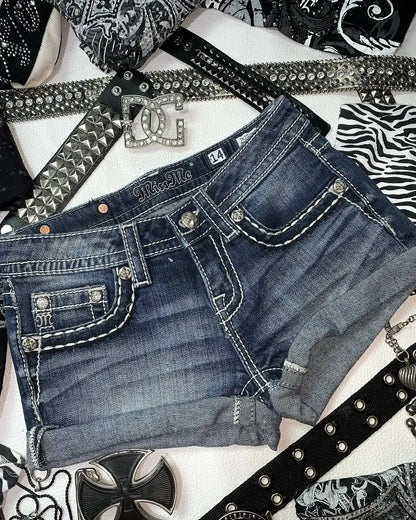 Y2k Shorts Women Harajuku Oversized Pattern Ironing Retro Goth Women Clothing Jean Shorts High Waist Hip Sexy Girl Biker Shorts