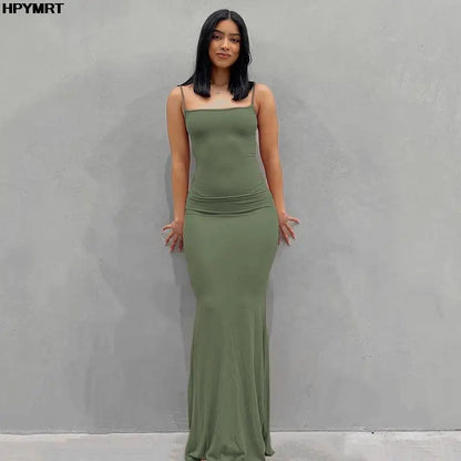 Satin Slip Sleeveless Backless Slim Sexy Maxi Dress 2022 Spring Women Party Y2K Concise Bodycon Elegant Dresses Female Clothing