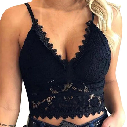 Sexy Lace Hollowing Mesh See Through Slim Backless Halter Crop Top Spaghetti Strap Sheer Embroidery Camisole Vest Corset