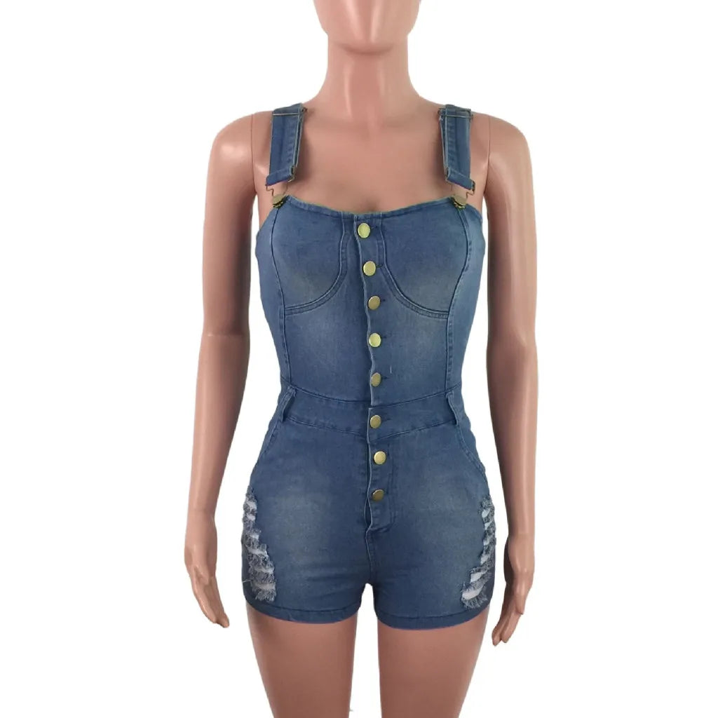 Womens' Jumpsuits Cropped Pants Fit Sleeveless Overalls Casual Streetwear Denim Pants For Womens Hole Jumpsuits Summer Shorts Badiee Stylez