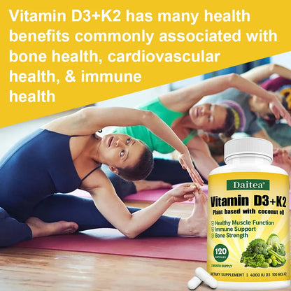 Vitamin D3 4000IU K2 100mcg Capsules Organic Coconut Oil Natural Ingredient,for Bone, Muscle Health, Promotes Immune Supplements