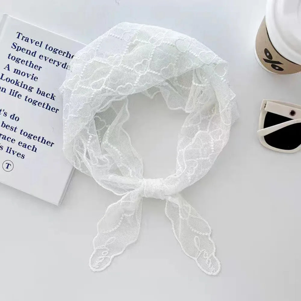 Sweet Love Heart Lace Scarves Korean Style Neck Wrap Bandanas Shawl Headscarf Headband Triangle Hijab Scarf Gift