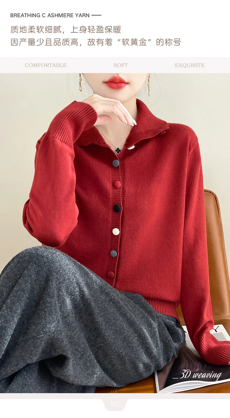 2024 New Cashmere Cardigan Women Long Sleeve Sweaters Cashmere Cardigan Autumn Winter Women Knitwear Fashion Coat