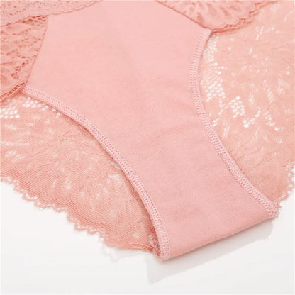 3PCS/Set Sexy Perspective Women Back Lace Panties Patchwork Cotton Underpants Hollow Out Lingerie Underwear Comfortable Briefs