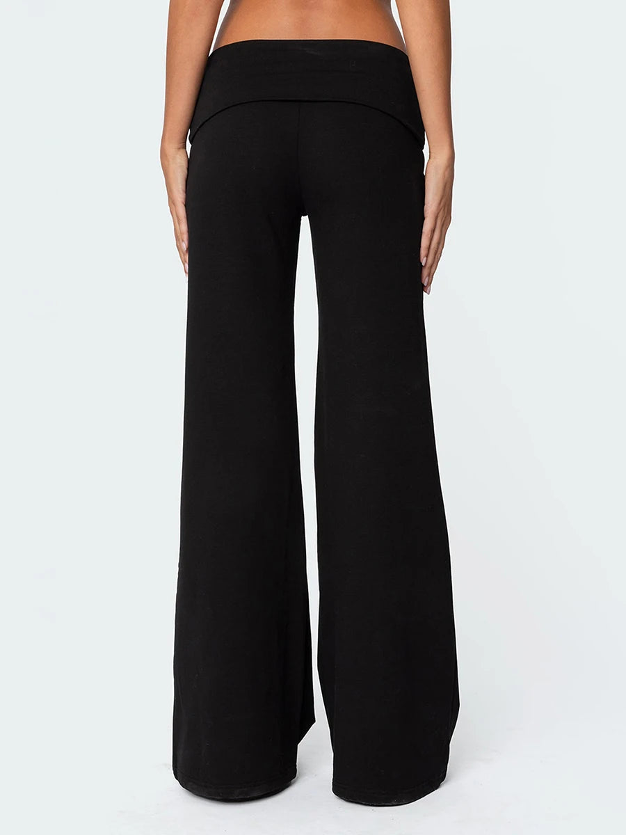 Women Low Waist Flare Leggings Fold Over Skinny Yoga Pants Wide Leg Stretchy Bootcut Bell Bottoms Leggings Loungewear Sweatpants Badiee Stylez